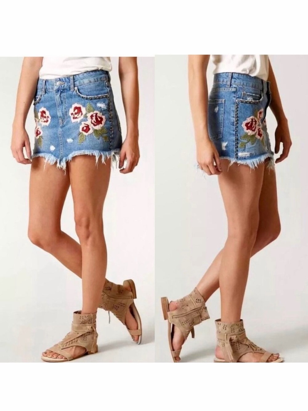 Free People Wild Rose Denim mini skirt 🔥